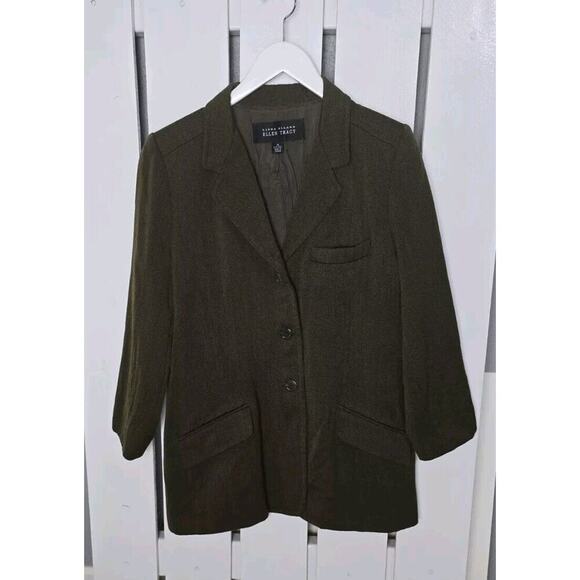 Linda Allard Ellen Tracy Wool Blazer Jacket Size 14 Olive Green Academia Career - Picture 1 of 10